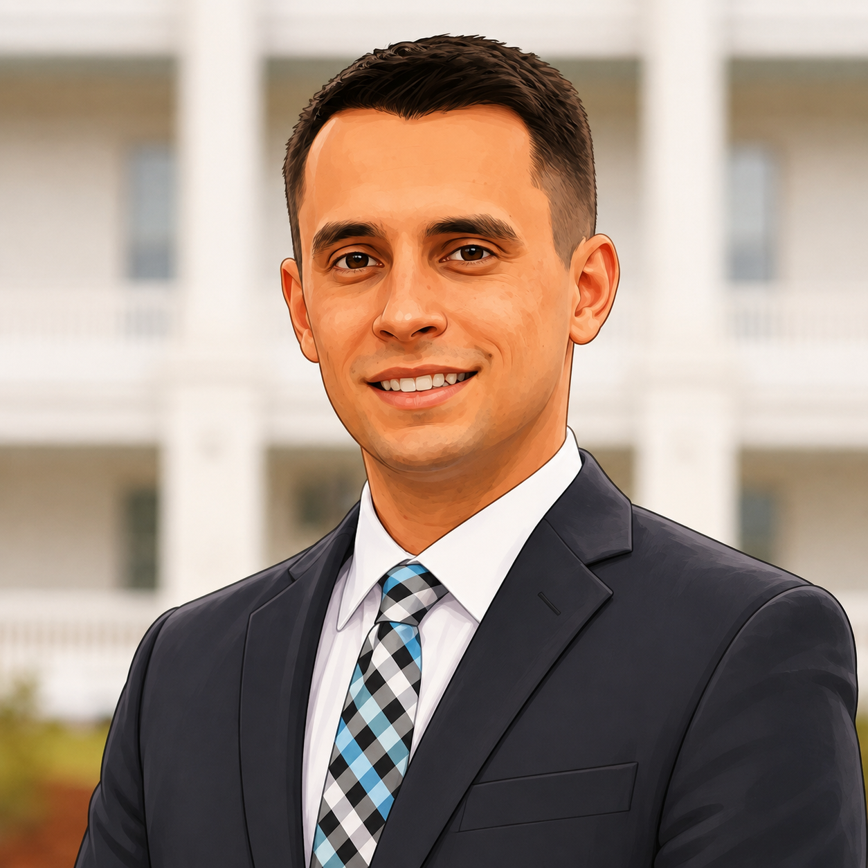 Illustrated headshot of Oakley Prell, founder of Cover Context.